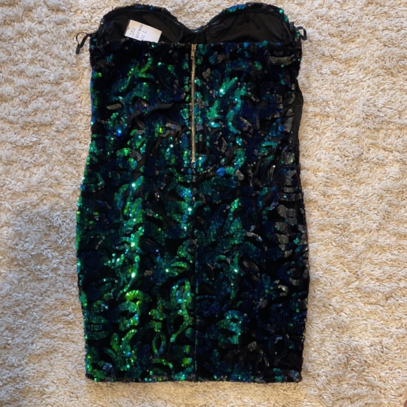 Revamped strapless sequin green/blue dress size L - Picture 5 of 8